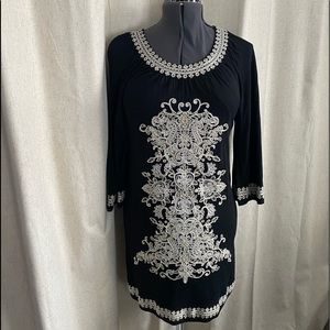 Black dress with ivory & gold  appliqué